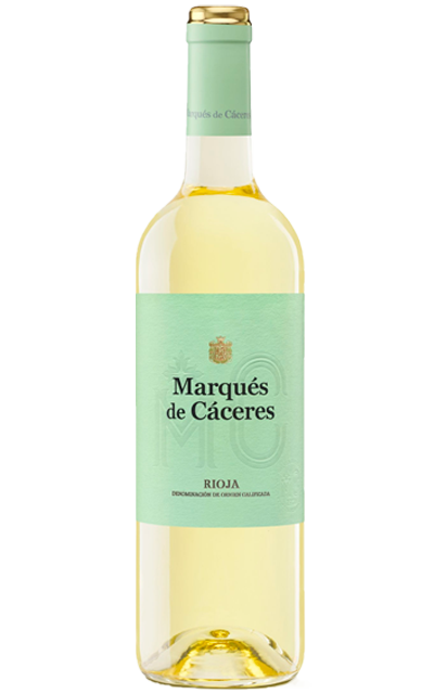 Vino Blanco Marqués de Cáceres Viura 100%, con fermentación lenta en acero inoxidable.